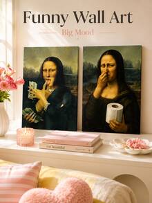 Joivida 1pc Funny Mona Lisa Parody Canvas Wall Art, Unframed Classic Portrait Print Poster, Quirky Modern Decorative Painting For Living Room, Bedroom, Dorm, Office, Cafe, Apartment Home Decor & Gift - multicolor - View 7