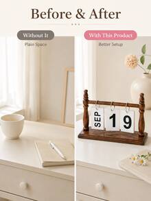 Zazumi 1pc 23cm Vintage Wooden Flip Perpetual Calendar, Simple Desktop Date Display Ornament, Manual Desk Calendar Photo Prop For Home, Office, Study Room, Dorm, Bookshelf Decor & Gift - multicolor - View 9