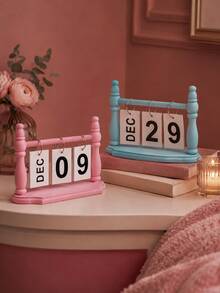 Zazumi 1pc 23cm Vintage Wooden Flip Perpetual Calendar, Simple Desktop Date Display Ornament, Manual Desk Calendar Photo Prop For Home, Office, Study Room, Dorm, Bookshelf Decor & Gift - multicolor - View 2
