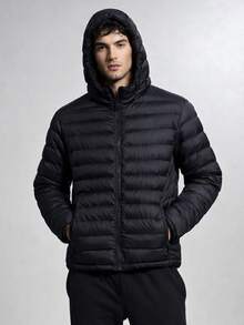 Chamarra Afelpada Con Capucha Desmontable Interior Afelpado Casual Uso Diario Básica Para Caballero  Otoño Invierno Ligera Cómoda Con Bolsillos Con Cierre - Negro - Ver 2