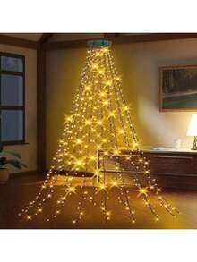1 Christmas Tree Light, Waterfall Christmas Lights, USB-Powered Christmas Lights, 6.6-Foot Hanging 200-LED Christmas Light String, Suitable For Holiday Party Decorations, Christmas Decorations, Christmas Tree Gifts, - Round waterfall light - View 6