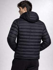 Chamarra Afelpada Con Capucha Desmontable Interior Afelpado Casual Uso Diario Básica Para Caballero  Otoño Invierno Ligera Cómoda Con Bolsillos Con Cierre - Negro - Ver 4