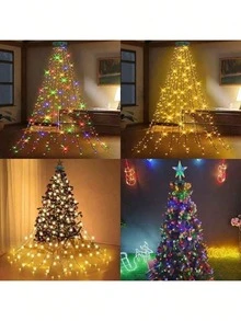 1 Christmas Tree Light, Waterfall Christmas Lights, USB-Powered Christmas Lights, 6.6-Foot Hanging 200-LED Christmas Light String, Suitable For Holiday Party Decorations, Christmas Decorations, Christmas Tree Gifts, - Round waterfall light - View 10
