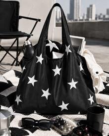 ROMWE Goth Star Print Large Capacity Foldable Shopper Bag, Stars Hollow Women Bag - Black and White - View 8