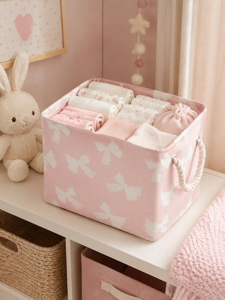 ROMWE Kawaii Cartoon Figure Graphic Large Capacity Laundry Hamper/Basket - Baby Pink - View 1