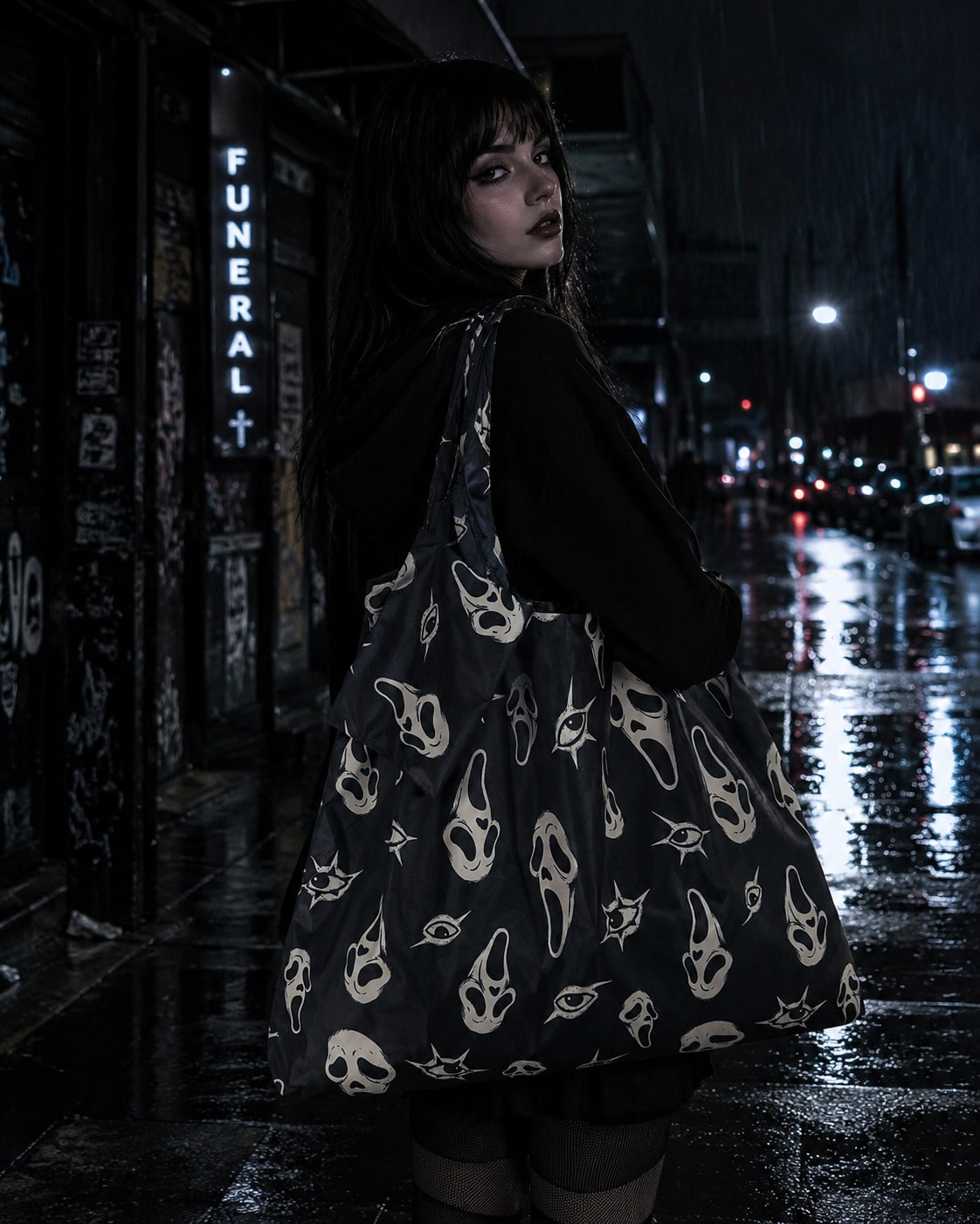 Goth Borsa shopper pieghevole con stampa a stelle e grande capacità, borsa da donna Stars Hollow