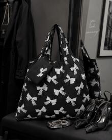 ROMWE Kawaii Bolsa de almacenamiento con estampado de lazos de moda, bolsa de compras plegable portátil de gran capacidad con monedero - Multicolor - Ver 8
