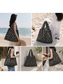1pc Foldable Shoulder Tote Bag, Daisy Print Portable Shopping Bag, Reusable Large Capacity Bag - Multicolor - View 5