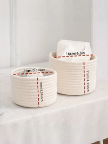 2PCS Woven Storage Baskets Set Round Braided Rope Bins Vintage Natural Home Decor Office Organization Containers For Shelves Bathroom Bedroom Living Room - Multicolor - View 7