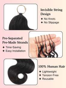 Boho Braids Miracle Knots 100% Remy 人髮鉤編髮 髮羽線系列 絲滑無縫隱形自然黑 適合細髮女性的微小預環鉤編人髮接髮 波浪捲 - Natural Black - 查看 3
