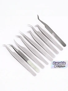 Cross-Border Stainless Steel False Eyelash Tweezers, Eyelash Implantation Tweezers, Flower-Shaped Gold Feather Clamp, High-Precision Eyelash Tweezers With Netted Patterns - فضي - مشاهدة 1