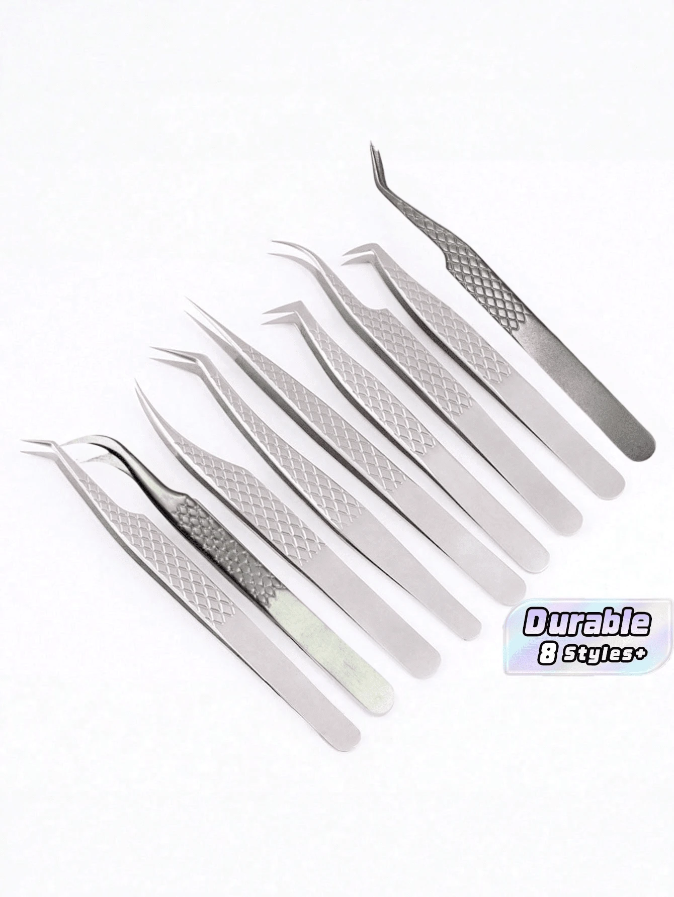 Cross-Border Stainless Steel False Eyelash Tweezers, Eyelash Implantation Tweezers, Flower-Shaped Gold Feather Clamp, High-Precision Eyelash Tweezers With Netted Patterns - فضي - مشاهدة 1