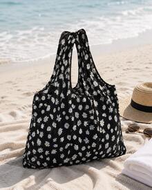 1pc Foldable Shoulder Tote Bag, Daisy Print Portable Shopping Bag, Reusable Large Capacity Bag - Multicolor - View 3
