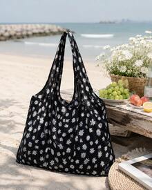1pc Foldable Shoulder Tote Bag, Daisy Print Portable Shopping Bag, Reusable Large Capacity Bag - Multicolor - View 4