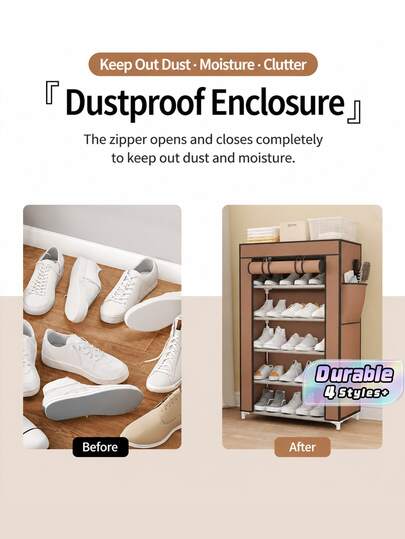 1pc Multifunctional Shoe Rack Made Of Metal Tubes And Non-Woven Fabric With Plastic Connectors. Comes With A Dust Cover And Is Easy To Assemble. Sturdy And Durable, It Is Ideal For Rental Homes And Dormitories, A Great Household Storage Organizer.