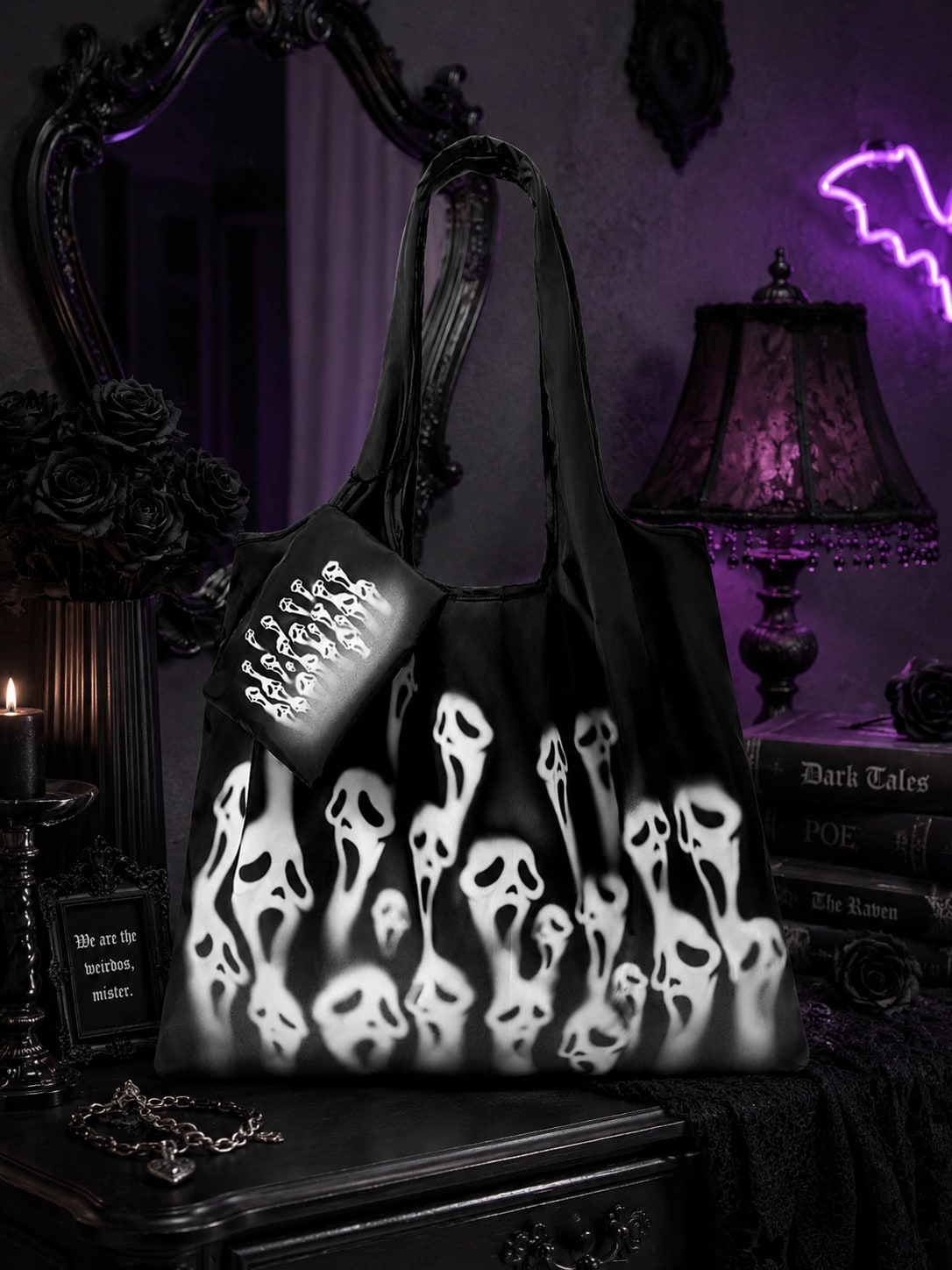 Goth Borsa shopper pieghevole con stampa a stelle e grande capacità, borsa da donna Stars Hollow