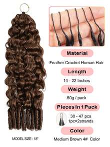 Boho Braids Miracle Knots Crochet Human Hair 100% Remy Burmese Curl Feather Line Crochet Hair Braids Salon Silky Seamless Invisible Solid Color 4# Medium Brown Reddish Feather Crochet Human Hair Braiding For Women Micro Pre Looped Burmese Curly Extensions - S4# - View 2