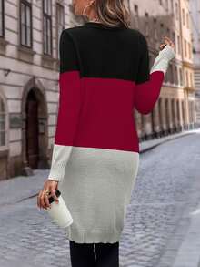 EMERY ROSE Cárdigan casual de bloques de color y patchwork para otoño/invierno - Multicolor - Ver 2