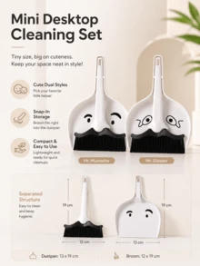 Zazumi 1Pc Desktop Mini Broom Set, Dustpan Set, Mr. Beard/Mr. Glasses Pattern, Suitable For Cleaning Student Desks/Office Desks/Kitchen Stoves/Corners And Crevices, Cleaning Combo Set, Broom, Dustpan - multicolor - View 4