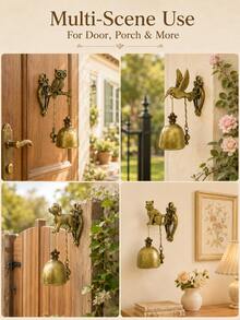 Cirelle 1Pc Vintage Animal-Shaped Metal Door Bell, Elephant/Owl Iron Wind Chime Wall Hanging, Rustic Decorative Ringing Bell For Front Door, Entryway, Garden, Patio, Porch, Farmhouse Home Decor, Housewarming, Birthday & Holiday Gift - Multicolor - View 6