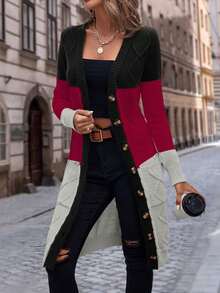 EMERY ROSE Cárdigan casual de bloques de color y patchwork para otoño/invierno - Multicolor - Ver 3