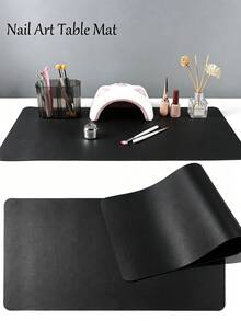 Waterproof And Durable Nail Art Table Mat, Made Of Waterproof And Soft PU Leather, Designed For Studio Tabletops And Foldable Nail Art Armrests. Ideal For Nail Artists In Salons And For Home Use. - Classic Black - View 11