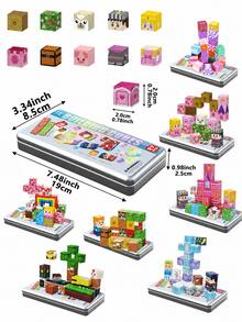 2CM-27PCS Magnetic Cube Building Blocks, 8 Styles Optional With Iron Storage Box, Colorful Pattern Magnet Blocks For DIY Scene Construction, Suitable For Kids Daily Play & Birthday Gifts, Back To School - Multicolor - View 2