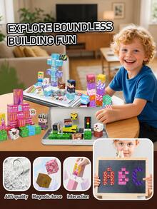 2CM-27PCS Magnetic Cube Building Blocks, 8 Styles Optional With Iron Storage Box, Colorful Pattern Magnet Blocks For DIY Scene Construction, Suitable For Kids Daily Play & Birthday Gifts, Back To School - Multicolor - View 3