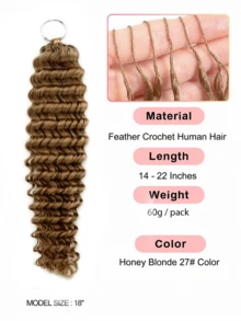 Boho Braids Rambut Kepang Boho Miracle Knots Crochet Rambut Manusia 100% Remy Feather Line Crochet Hair Braids Salon Silky Seamless Invisible Solid Color 27# Honey Blonde Feather Crochet Human Hair Braiding For Woman Micro Pre Looped Deep Wave Human Hair Extensions - S27 - View 3