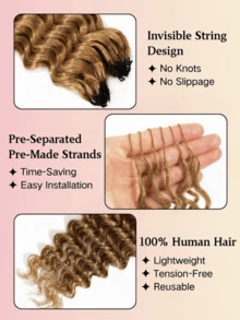 Boho Braids Rambut Kepang Boho Miracle Knots Crochet Rambut Manusia 100% Remy Feather Line Crochet Hair Braids Salon Silky Seamless Invisible Solid Color 27# Honey Blonde Feather Crochet Human Hair Braiding For Woman Micro Pre Looped Deep Wave Human Hair Extensions - S27 - View 4
