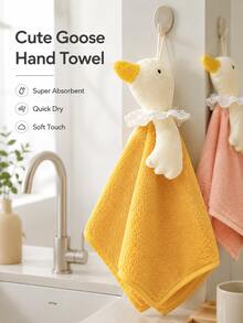 Joivida Cute Hanging Duck Hand Towel Crafted. It Features A Plush Duck Doll Top With Delicate Lace Trim, Delivering Strong Water Absorption And Quick-Drying Performance. Available In Two Gentle Tones, Ideal For Kitchen And Restroom Daily Use. - Multicolor - View 7
