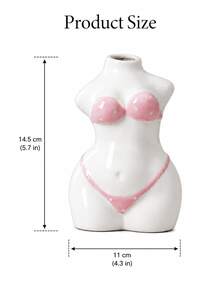 Joivida Jarrón de cerámica con forma de busto, con un estilo minimalista moderno. Esculpido con la silueta de un torso femenino con delicados detalles de bikini, disponible en tonos pastel suaves, que funciona como decoración artística de arreglo floral de mesa. - Multicolor - Ver 3