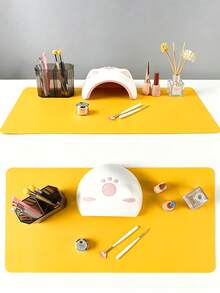 Waterproof And Durable Nail Art Table Mat, Made Of Waterproof And Soft PU Leather, Designed For Studio Tabletops And Foldable Nail Art Armrests. Ideal For Nail Artists In Salons And For Home Use. - Egg yellow - View 10