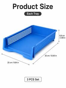 Joivida 3Pcs Stackable A4 Plastic File Trays, Multi-Layer Large Capacity Document Organizer, Sturdy Drop-Resistant Desktop Paper Storage Rack, Space-Saving Stackable Design, 4 Fresh Colors Available Blue Red Yellow Green For Office Desk Home Use - multicolor - View 3