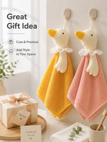 Joivida Cute Hanging Duck Hand Towel Crafted. It Features A Plush Duck Doll Top With Delicate Lace Trim, Delivering Strong Water Absorption And Quick-Drying Performance. Available In Two Gentle Tones, Ideal For Kitchen And Restroom Daily Use. - Multicolor - View 11