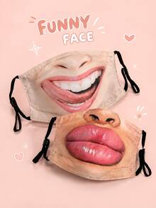 superFUNNYmarket 3D Stereo Funny Face Printed Cotton Mask, Novelty Realistic Human Expression Design, Multiple Hilarious Styles Available - Multicolor - View 1