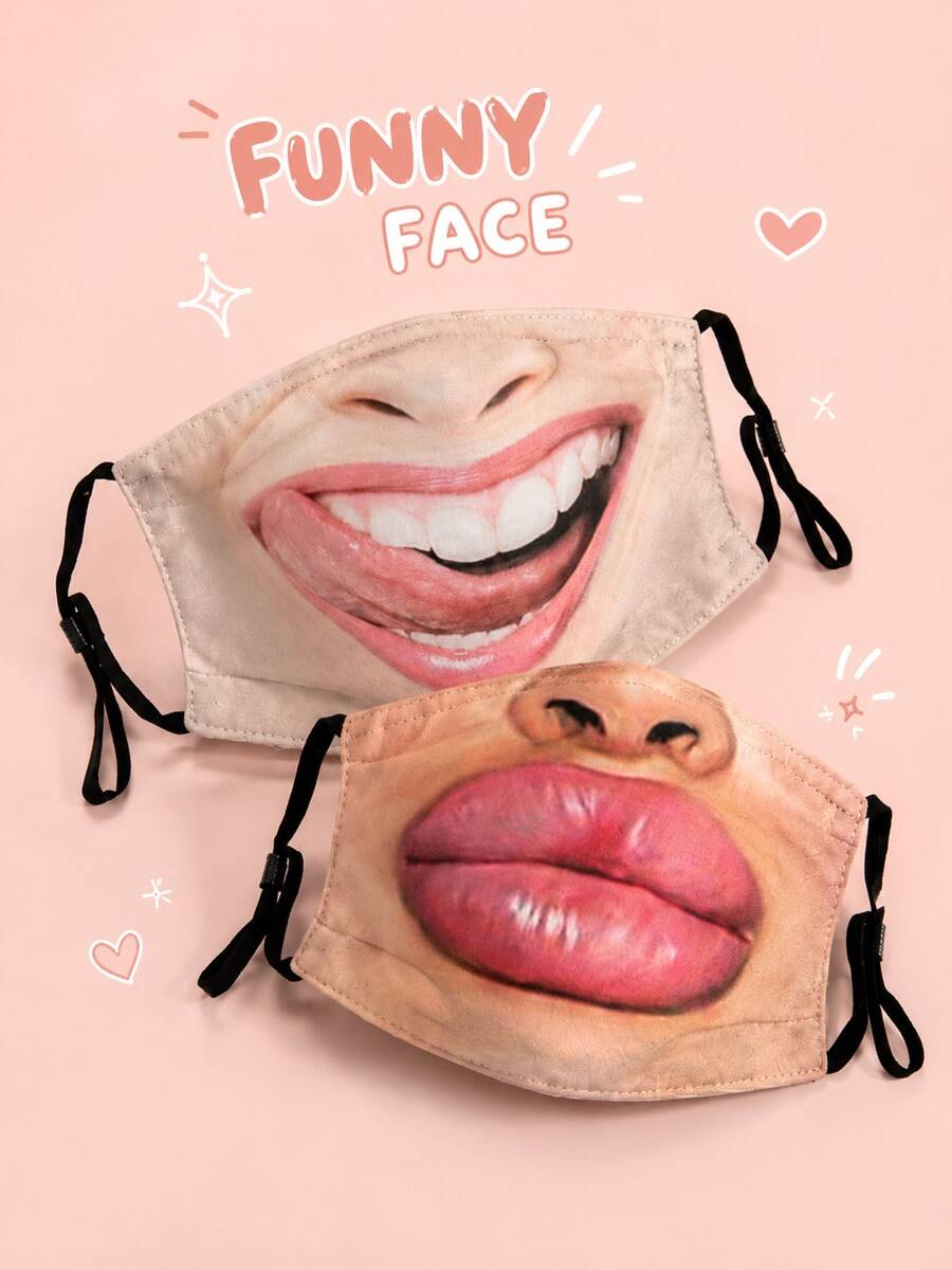 superFUNNYmarket 3D Stereo Funny Face Printed Cotton Mask, Novelty Realistic Human Expression Design, Multiple Hilarious Styles Available - Multicolor - View 1