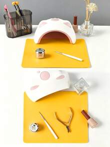 Waterproof And Durable Nail Art Table Mat, Made Of Waterproof And Soft PU Leather, Designed For Studio Tabletops And Foldable Nail Art Armrests. Ideal For Nail Artists In Salons And For Home Use. - Egg yellow - View 2