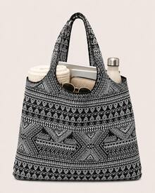 alta capacidad con patrón geométrico portátil plegable Bolsa de compra , Bolsa de playa , Yoga Bolso - Blanco y Negro - Ver 6