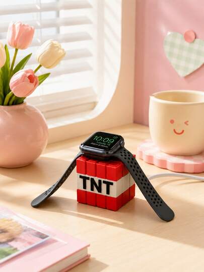 Zazumi 1/2pcs Red Pixel Game Style Watch Charger Stand, 3D Printed Cube Charging Dock Holder, Compact Desk Nightstand Organizer For Smart Watch, Bedroom, Office & Gift