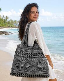 alta capacidad con patrón geométrico portátil plegable Bolsa de compra , Bolsa de playa , Yoga Bolso - Blanco y Negro - Ver 2