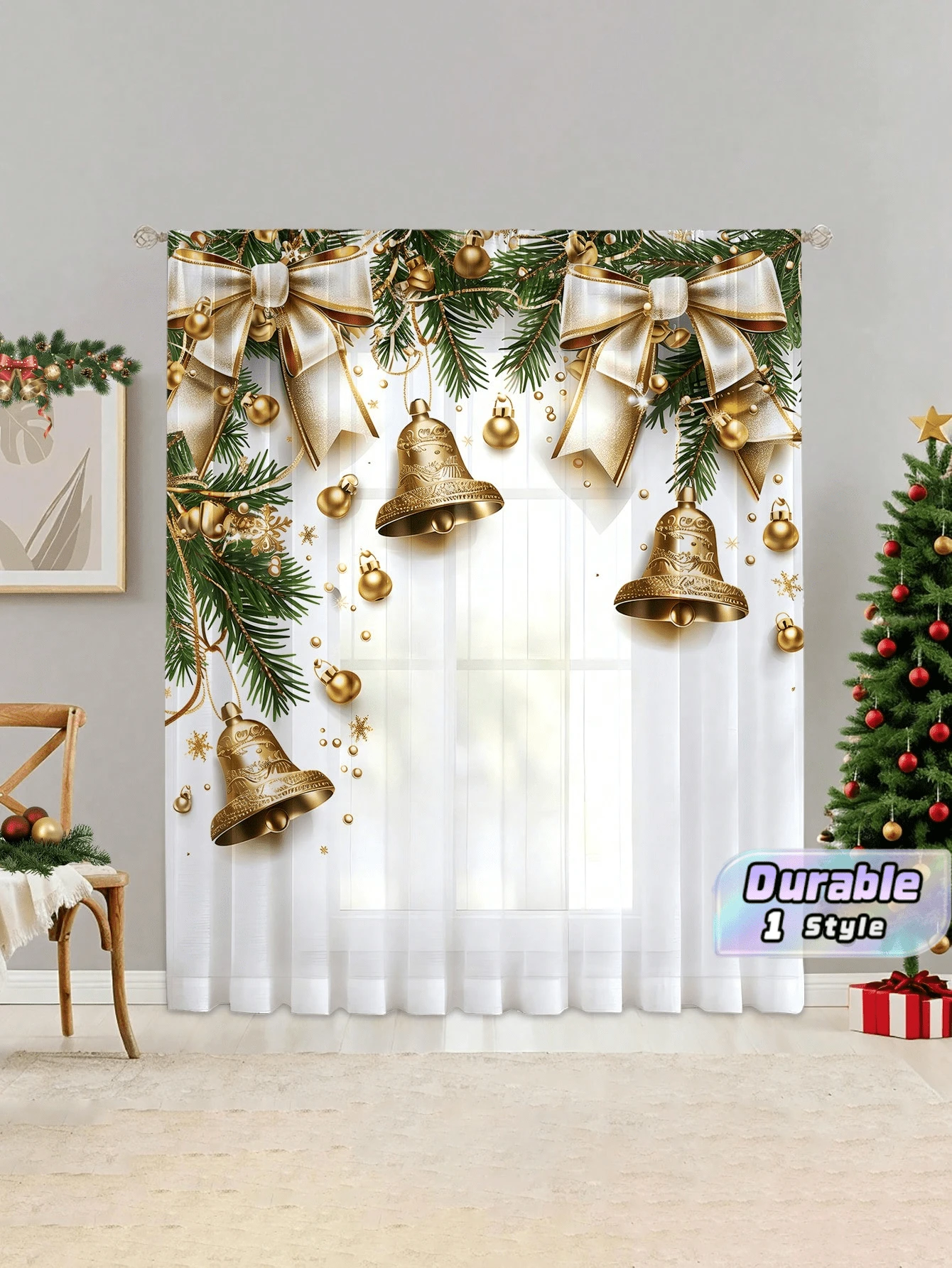 1pc Christmas Holiday Decoration Gorgeous Style Christmas Decoration Tulle Curtain - Multicolor - View 1