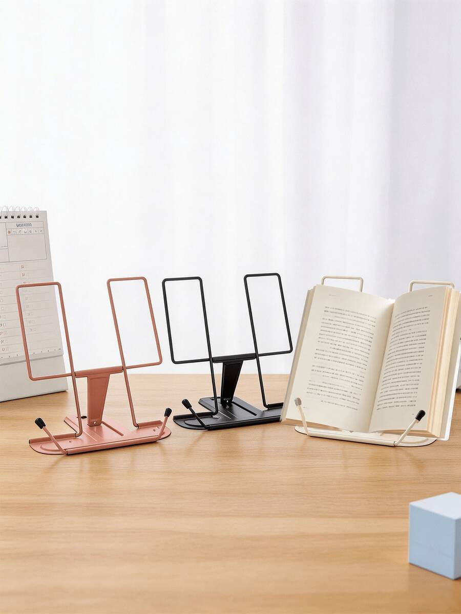 Zazumi 1Pc Iron Art Bookends, Book Reading Rack, Can Be Placed On Desktop, Bookcase, Height Adjustable, Foldable For Storage, Portable Foldable Book Rack, Suitable For Back-To-School Season - Multicolor - View 1