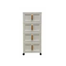 Plastic Folding Storage Cabinet, Multi-Layer Double Door Storage Organizer For Living Room, Toys, Lightweight Luxury Design, Multi-Purpose, Classified Storage, Heavy Duty, Casters, Folding Design, Easy Assembly, Suitable For Various Home Scenes - Multicolor - View 5