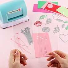 1 Set Embossing Machine, Equipped With Floral Templates To Create Various Patterns On Cardboard. Manual Die Cutting & Embossing Machine In Blue, Purple And Pink, Comes With Embossing Plate, Cutting Templates And 2 Cutting Pads. - cyan - View 9