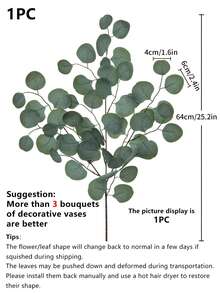 2/3pcS Leaf Artificial Eucalyptus Fake Plants Stem Faux Eucalyptuses Wedding Bouquet Centerpiece Home Decor (Green) - 1 Plant - View 5