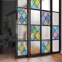 1 Roll Retro Diamond Window Decorative Privacy Film, Rainbow Grid Pattern, Non-Adhesive UV Blocking Static Cling Window Film, Suitable For Home Decor - multicolor - View 6