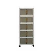 Plastic Folding Storage Cabinet, Multi-Layer Double Door Storage Organizer For Living Room, Toys, Lightweight Luxury Design, Multi-Purpose, Classified Storage, Heavy Duty, Casters, Folding Design, Easy Assembly, Suitable For Various Home Scenes - Multicolor - View 7