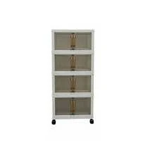 Plastic Folding Storage Cabinet, Multi-Layer Double Door Storage Organizer For Living Room, Toys, Lightweight Luxury Design, Multi-Purpose, Classified Storage, Heavy Duty, Casters, Folding Design, Easy Assembly, Suitable For Various Home Scenes - Multicolor - View 8