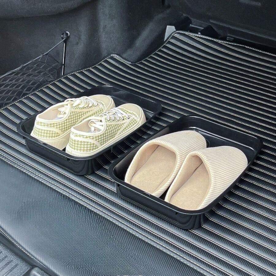 1PC/2CPS Waterproof & Dirt-Resistant Car Shoe Storage Organizer Tray, Suitable For Sedans, SUVs, Trucks, Ideal For Rainy Days And Summer Car Shoe Changing - black - View 1